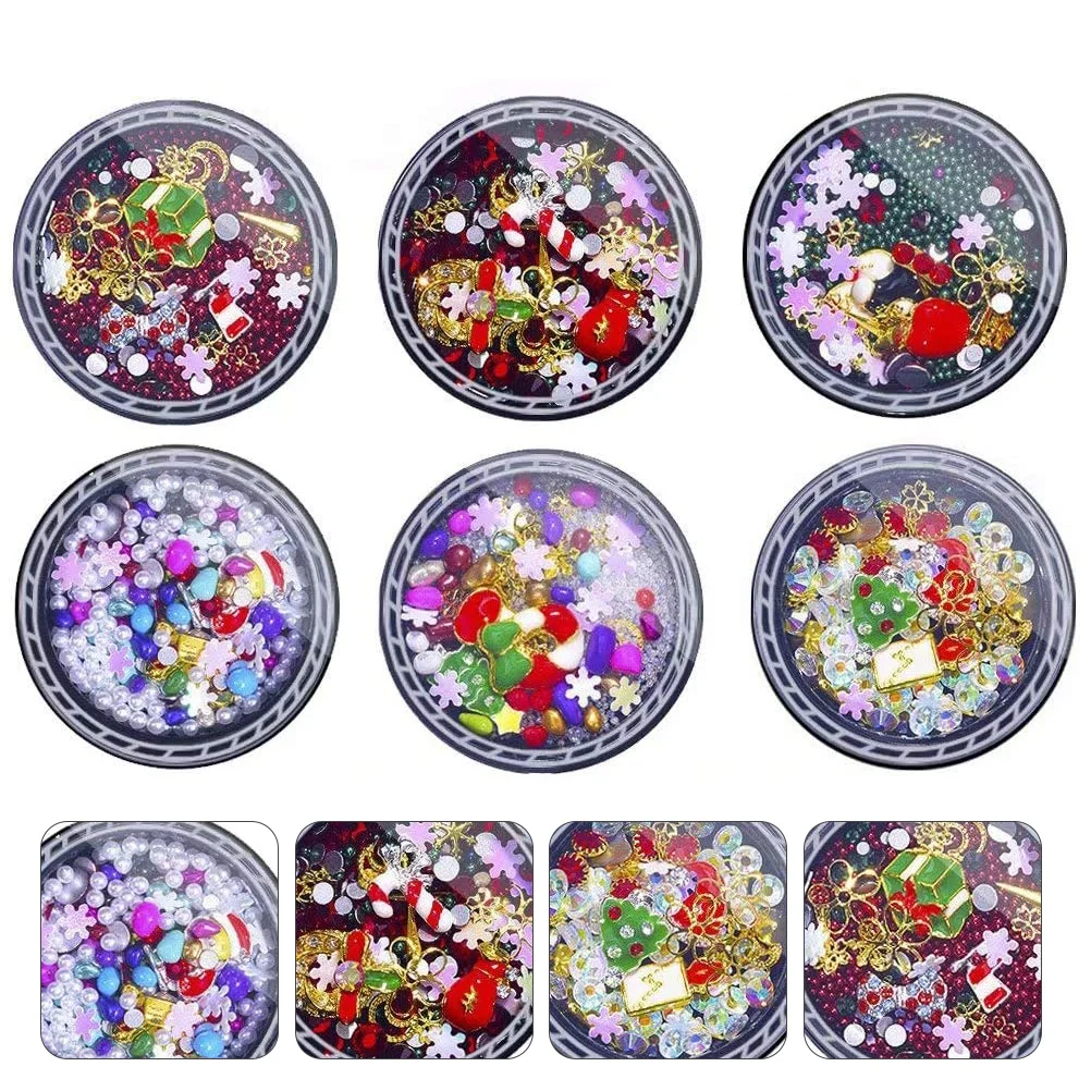 

Christmas Nail Studs, 6 Boxes Alloy Santa Snowflake Glitter Rhinestones DIY Nail Jewelry for Nail Decoration