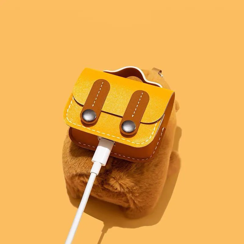 Кожаный чехол Маленький медвежонок Пингвин Капибара Airpods с героями мультфильмов