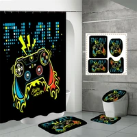 game handle printed bathroom set 4 piece waterproof shower curtain with hooks colorful gamepad home decor toilet cover mats set