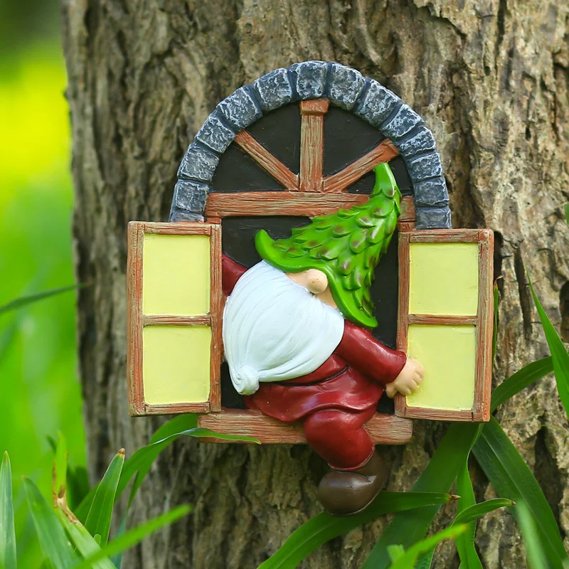 

Gnome Flip Window Dwarf Gardening Decoration Courtyard 3D Outdoor Garden Decoration Resin Pastoral Garden Figures