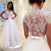 new maternity women princess bridal gowns illusion back covered buttons court train spring modest a line lace wedding dresses