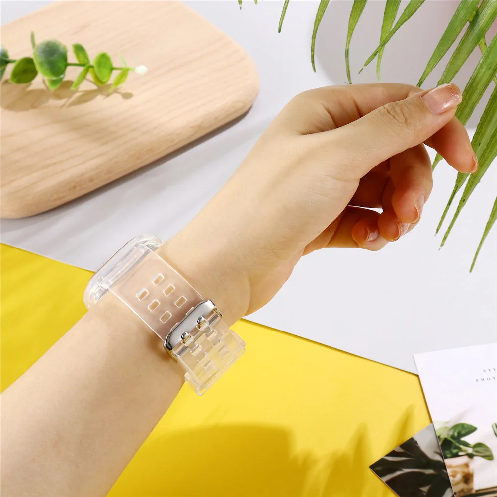 Clear Band + Case for Apple Watch Series Ultra 8 7 6 SE 5 4 49mm 45mm 44mm 42mm 41mm Transparent for iwatch 3 40mm Plastic Strap