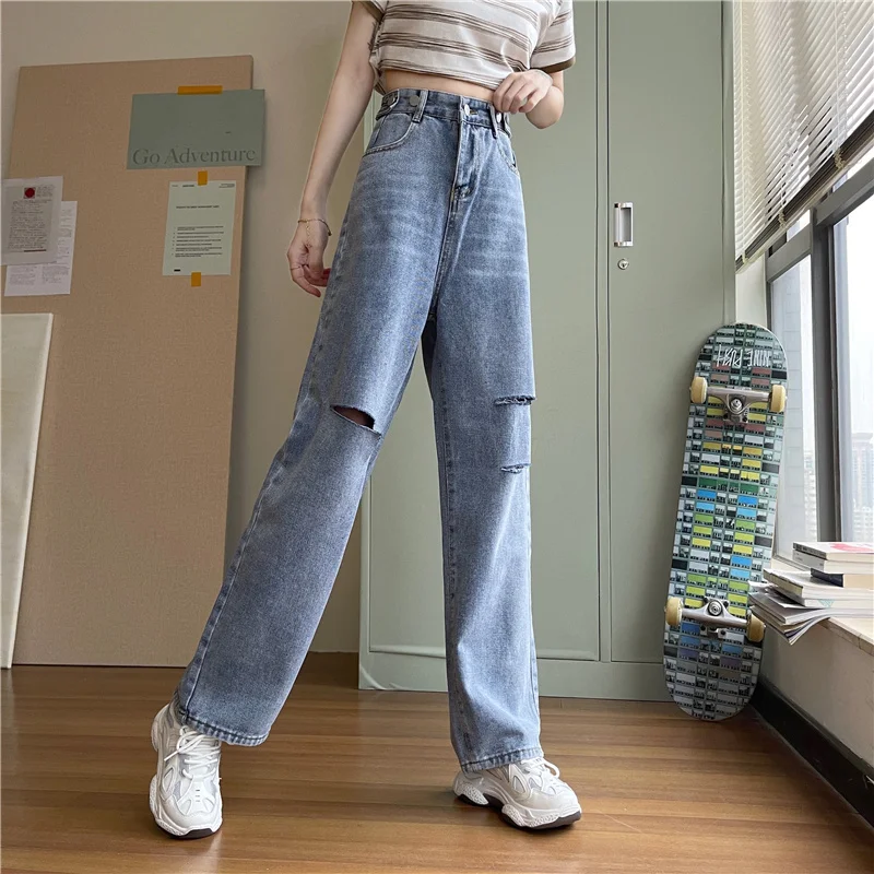 Повседневные свободные джинсовые штаны 4 размера S-xl винтажные с дырками на