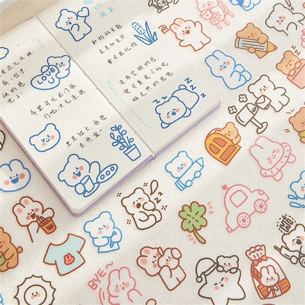

40pcs/pack Rabbit Stickers DIY Adhesive Material Decorative Album Phone Planner Kawaii Scrapbooking Label Diary Stationery
