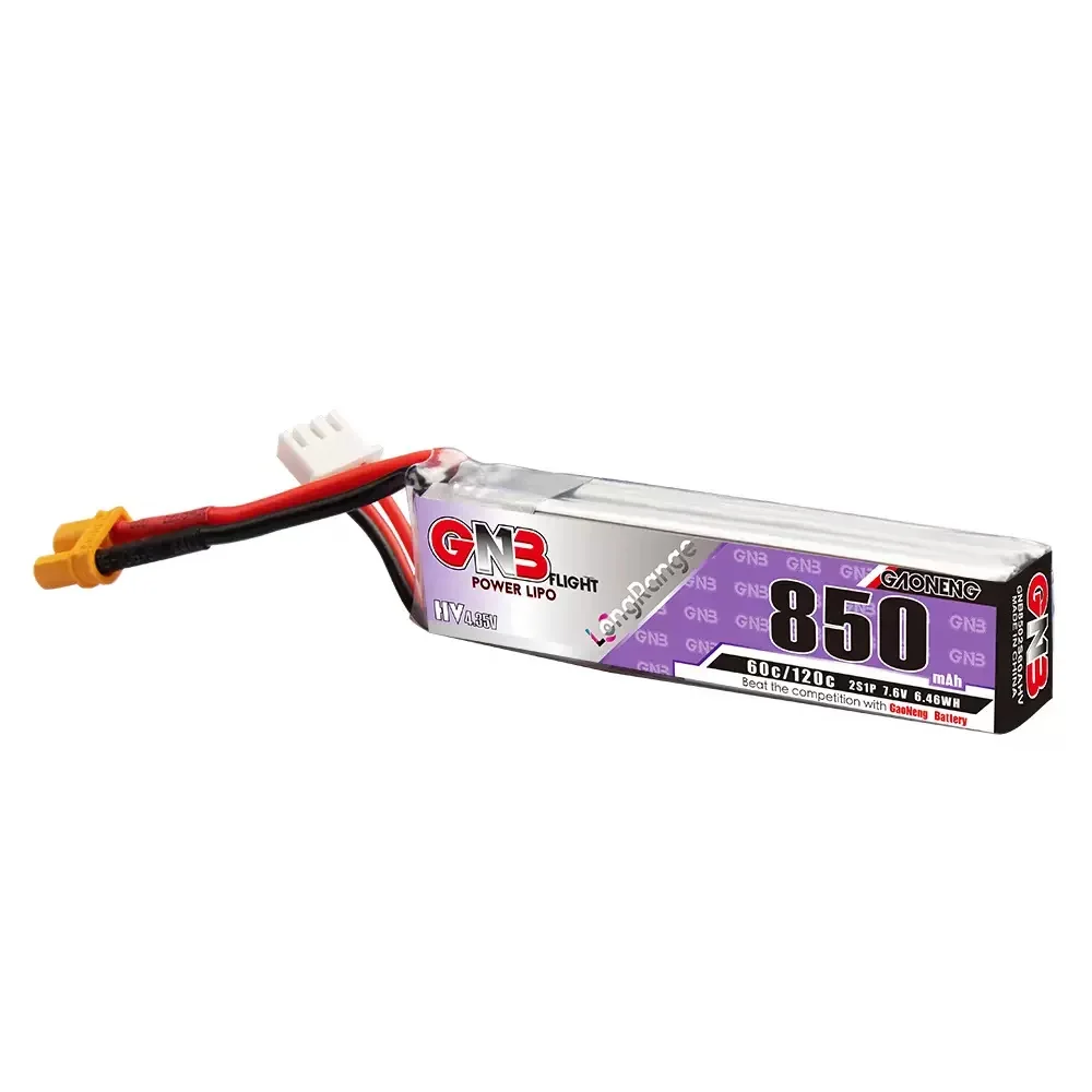 Фото GNB HV 60C 850 мАч 7,6 В/2 с 11,4 В/3 с 15,2 В/4 с разъемом XT30 для FPV Racing Cine Whoop №2