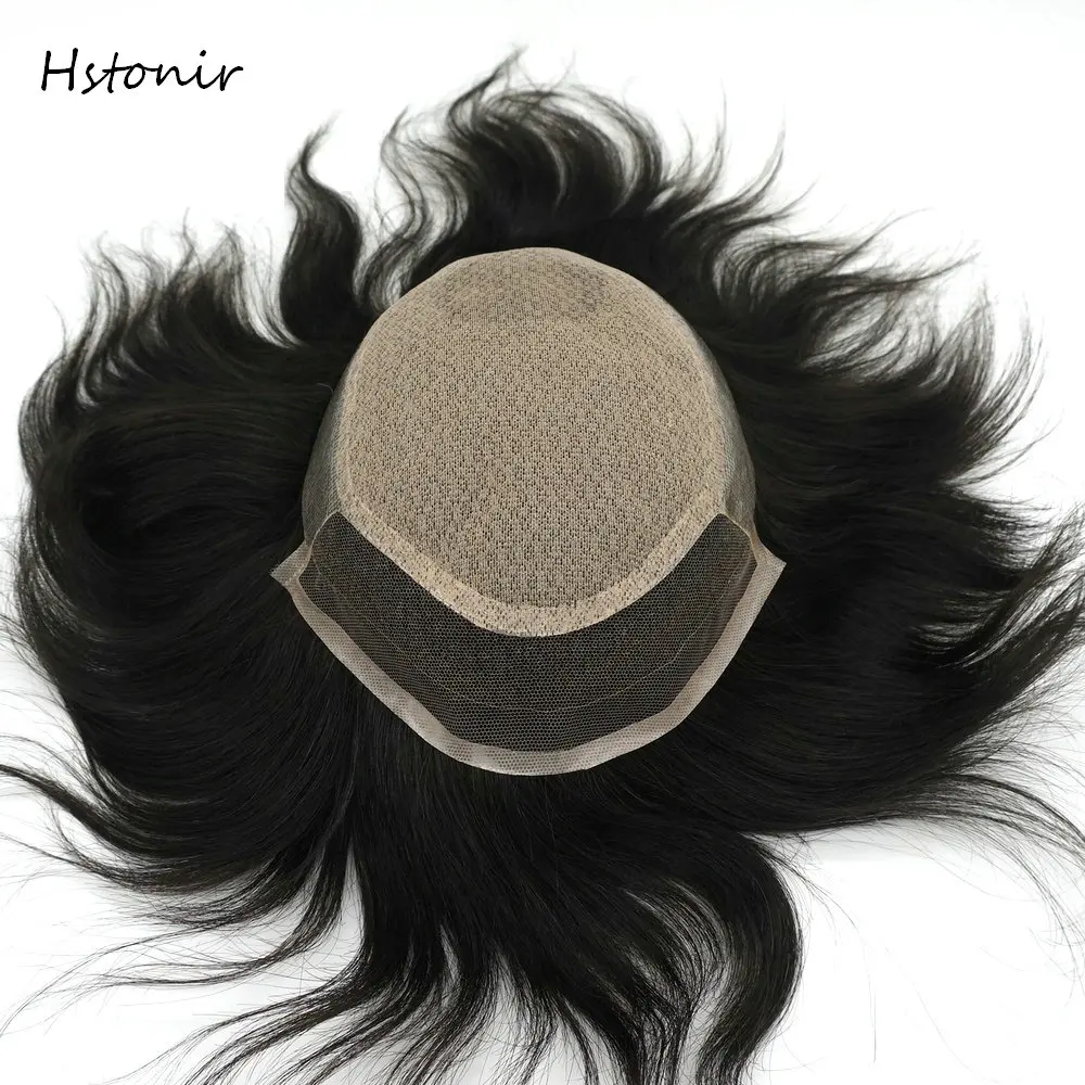 Hstonir Men Wig Toupee Indian Remy Hair System Full Part Wig Silk Base I-Lace Accessories Hair Pieces For Men H032