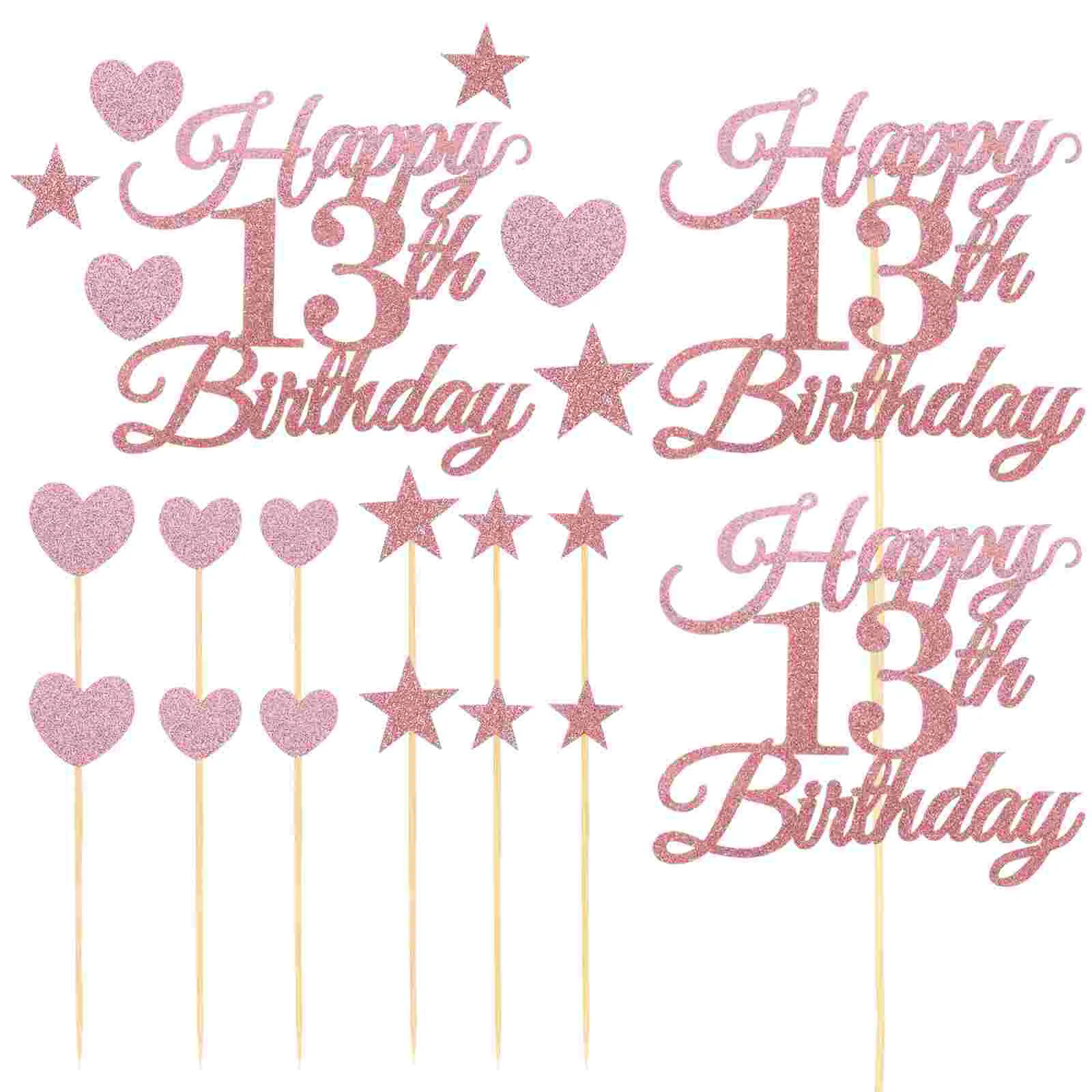 

Cake Birthday Cupcake Picks Topper Toppers Decor Dessert Heart Decoration Star Glitter Happy Cakes Kids Anniversary Decors 13Th