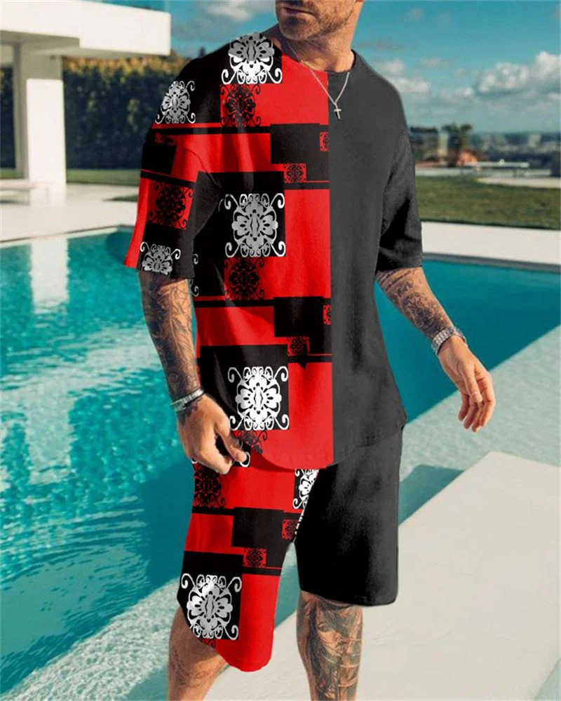 Summer Men Casual Sets Fashion 3D Print T-shirt Two Piece Oversize Outfit Pants Suit Short Sleeve Shirt Short Luxury Clothes