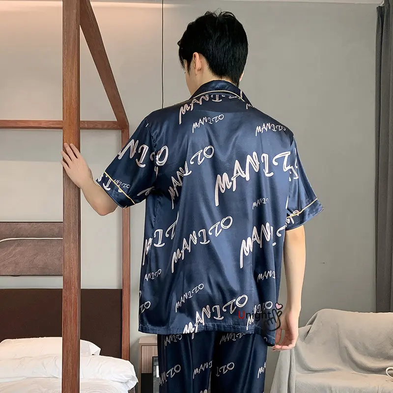Spring Summer Man Pajama Sets Silk Sleepwear Pajamas for Men Plus Size Home Clothing Pyjamas Suit Home Wear Loungewear Homesuits
