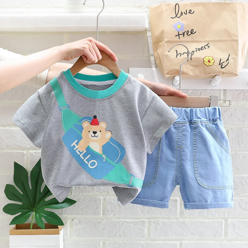 

Kids Clothes Set Baby Boy/Girl Cartoon T-Shirt + Denim Shorts Summer Clothing Casual Boys Tracksuit Children Baby Clothes Set