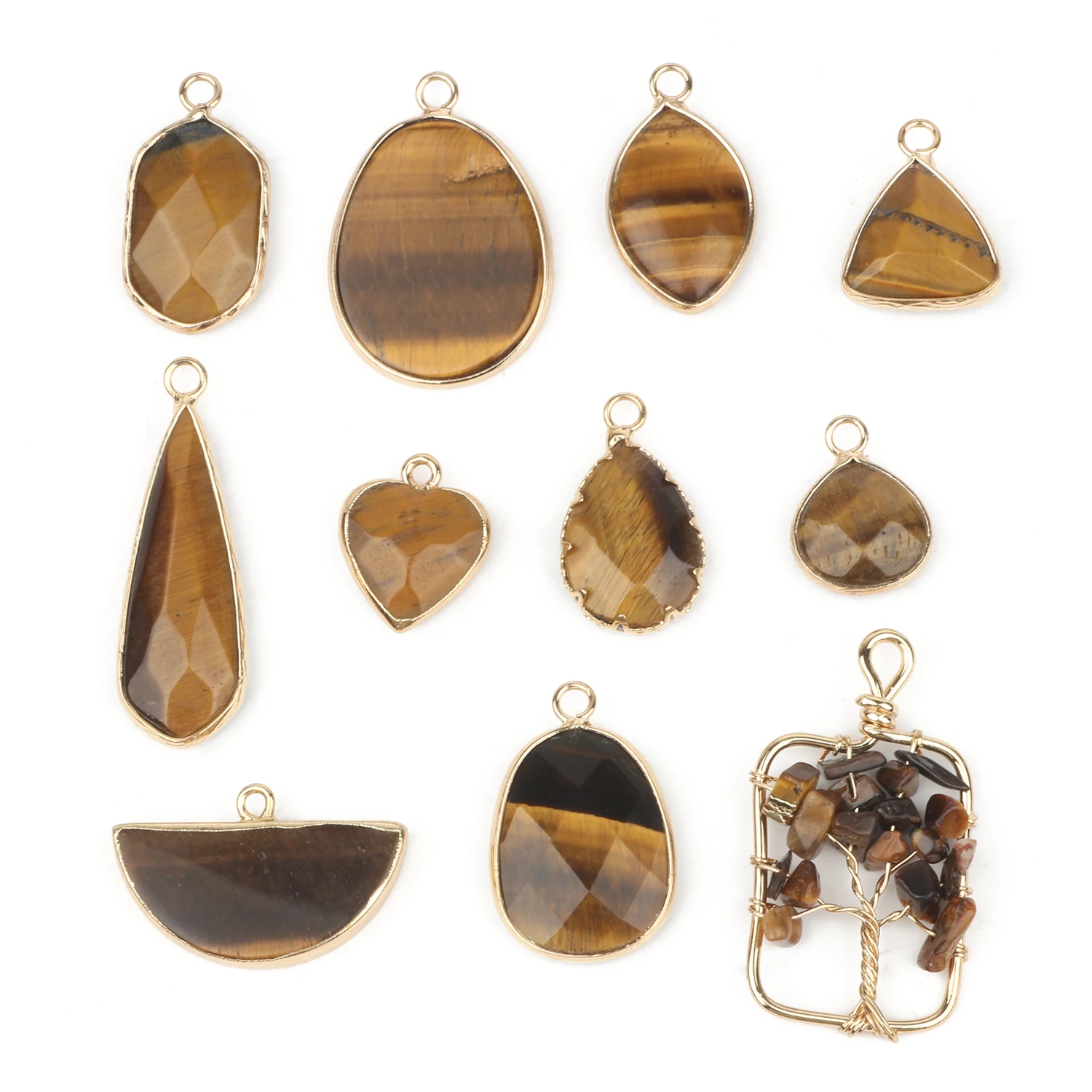 

Natural Stone Tiger Eye Pendant Heart Oval Plated Gold DIY Men Pendants Connectors For Jewelry Making Wonmen Necklace Earrings