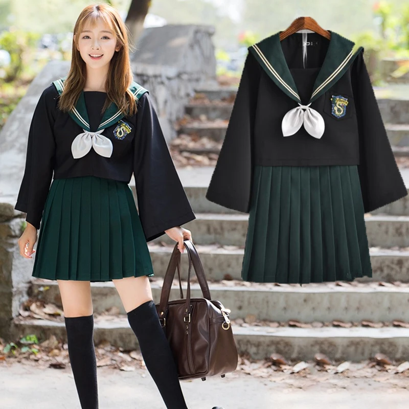 

HP Slytherin Gryffindor Girls Cosplay Costumes For Women Japanes Jk Sailor Collar Lolita Uniform Girls Pleated Skirt Bow Suit