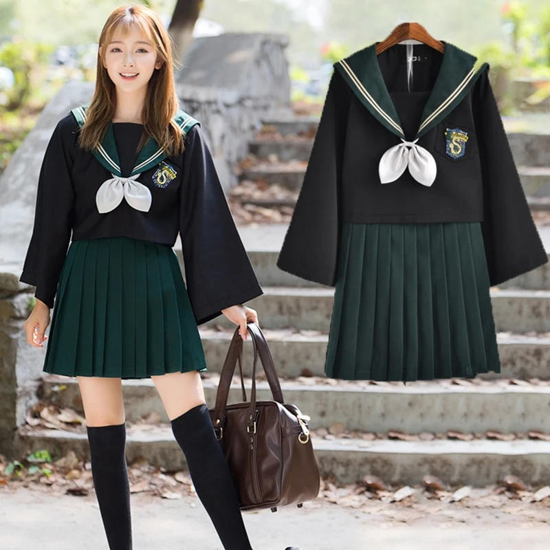 

Костюм для косплея HP Slytherin для девочек, униформа из Гриффиндора и матросского воротника, плиссированная юбка с бантом, в японском стиле, Лоли...