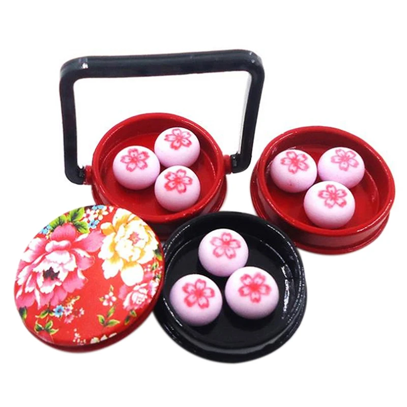 

1Set 1:12 Dollhouse Miniature Copper 3 Layer Stackable Snack Food Bento Box Lunchbox Flower Cake