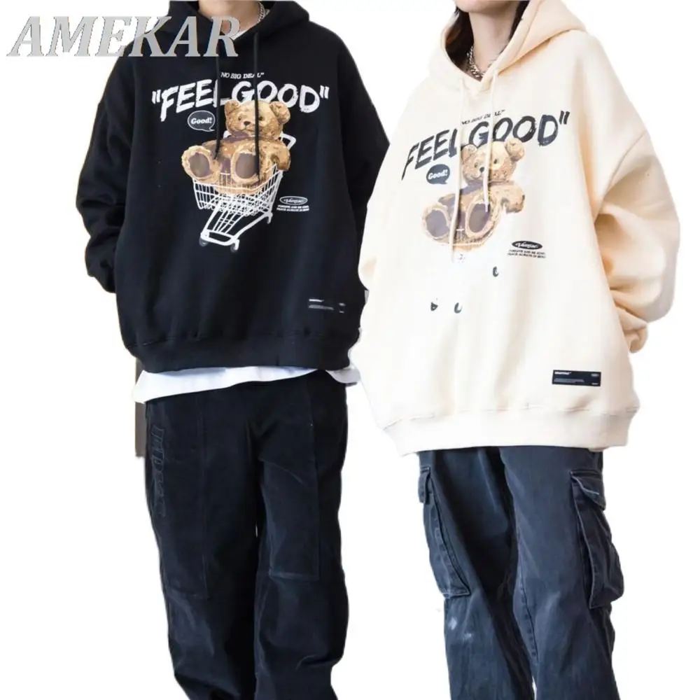 

Мужская толстовка в стиле Харадзюку, свитшот, уличная одежда, пуловер с принтом медведя и надписью «покупок», Осенние хлопковые толстовки в стиле хип-хоп с капюшоном, 2023