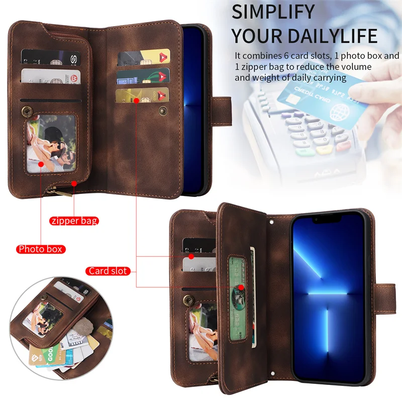 Flip Case For Xiaomi 11T Pro 5G Zipper Wallet Leather Cover For Redmi Note 10S 11T 11S 11 S 11E 12S 12 Pro Mi 10T Book Funda