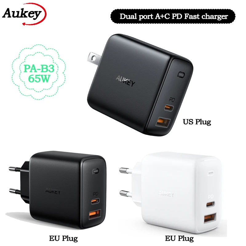 

Aukey PA-B3 65w 65W Omnia PD Fast Wall Charger US EU Plug Type C Adapter USB Charging Station for Smart Phone Tablet Accessories