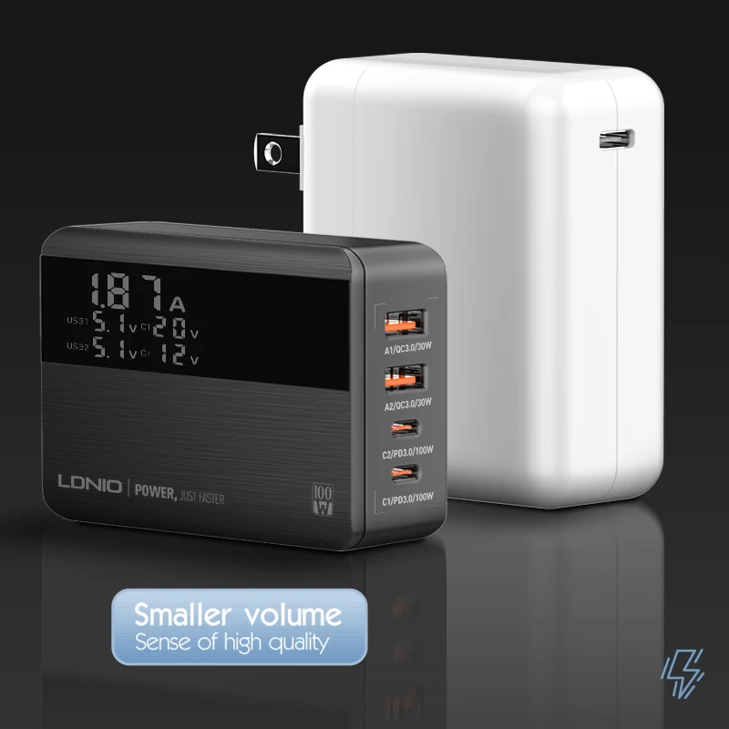 LDNIO A4809C QC3.0 PD 4 USB Gan Phone Fast Charger Adapter for Laptop Macbook 100W Gan Power Charger USB C Charger