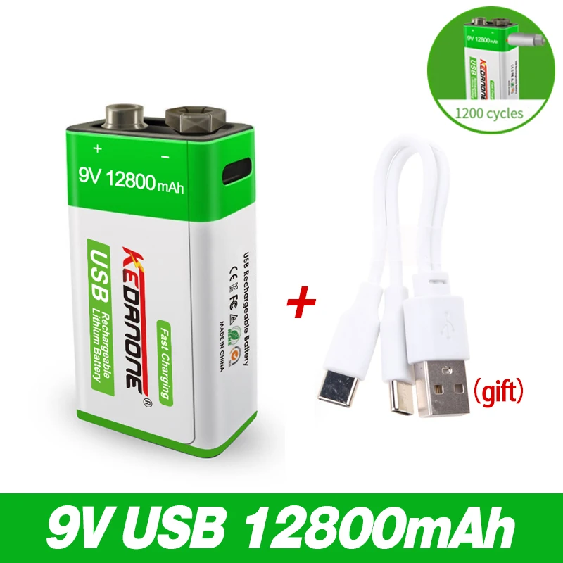 

NEW 9V Rechargeable Battery 12800mAh 6F22 Micro USB 9v Li-ion Lithium Batteries for Multimeter Microphone Toy Remote Control KTV