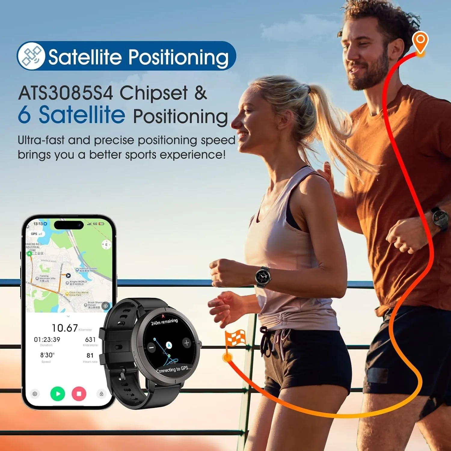 Фото Умные часы ZH Digital GPS с AMOLED-дисплеем 1,32 дюйма, поддержкой ГЛОНАСС, BDS, Galileo, NAVIC, QZSS, водонепроницаемость 5ATM №3