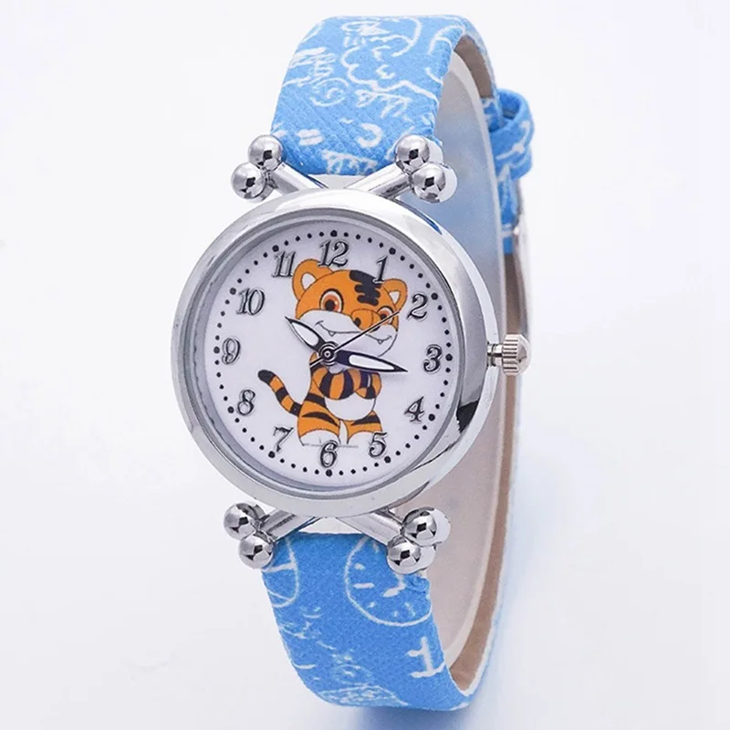 

Fashion Kawaii Cute Kids Watch Casual Blue Leather Strap Cartoon Tiger Arabic Digital Boy Quartz Wrist Watches Children Relojes