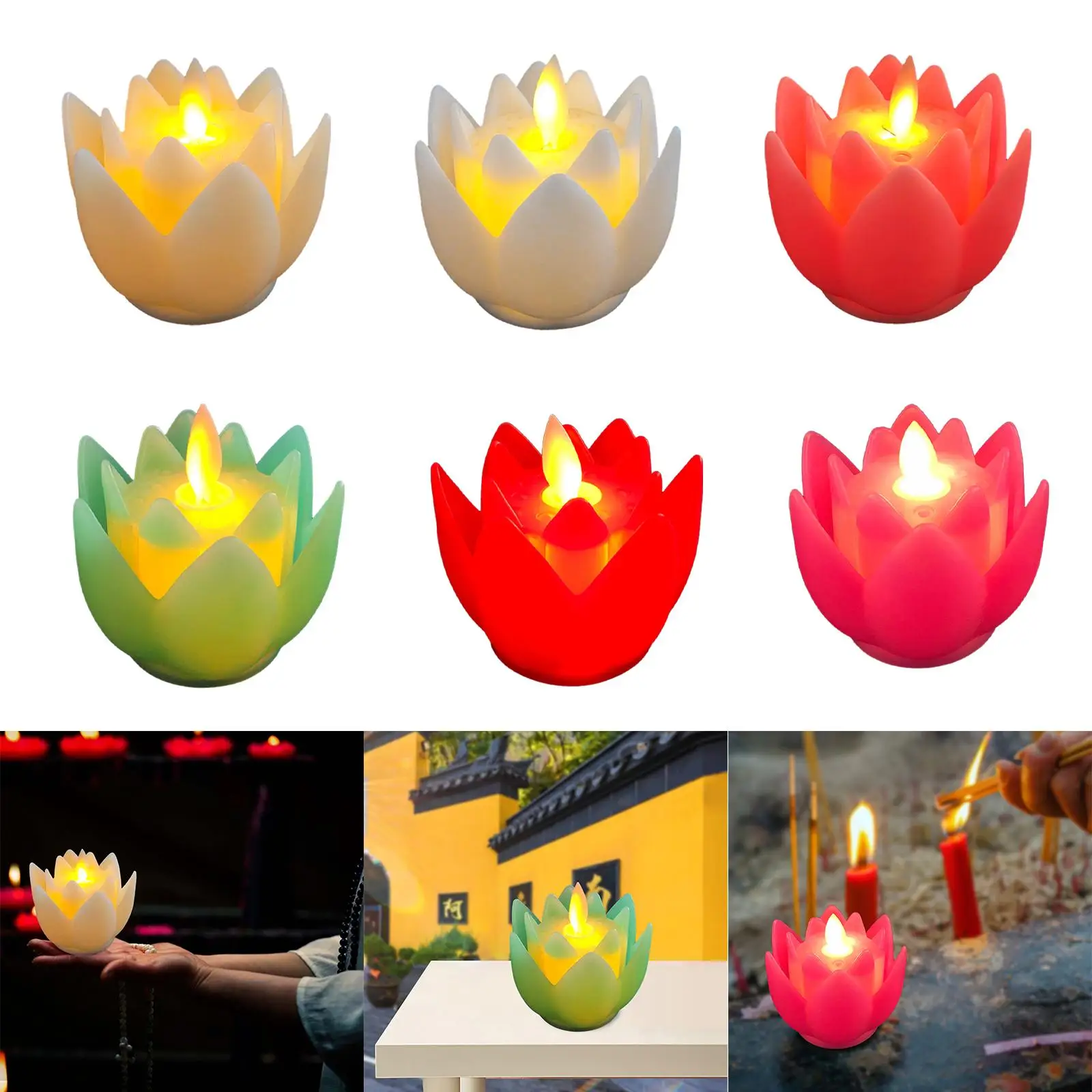 

Lotus Lamp LED Buddhist Lights LED Tea Lights Candle Flickering for Window