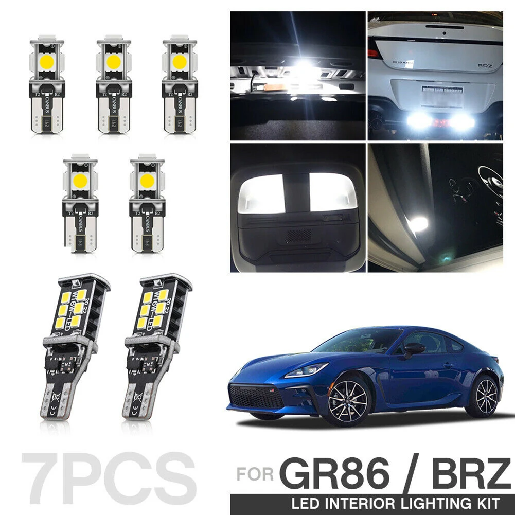 

7pcs White LED Interior Light Reverse Bulbs Kit For BRZ For Toyota GR86 2pcs T15 + 5pcs T10 Led Lights 6000K Replacement
