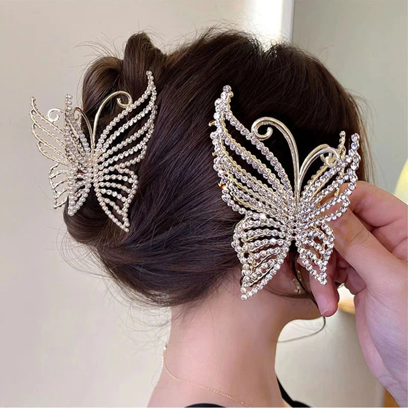 

Exquisite Rhinestone Butterfly Hair Claw Clips for Women Elegant Pearl Hair Crab Barrette Headwear WOMAN HAIR CLIP Ponytail Clip