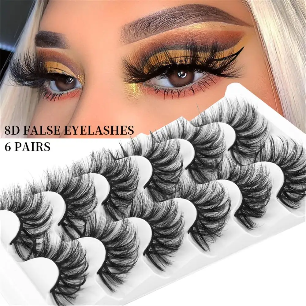 

6Pairs Russian Strip Lashes Fluffy Mink Lashes 8D Curl False Eyelashes Volume Dramatic Thick Eyelash Extension Makeup Tools