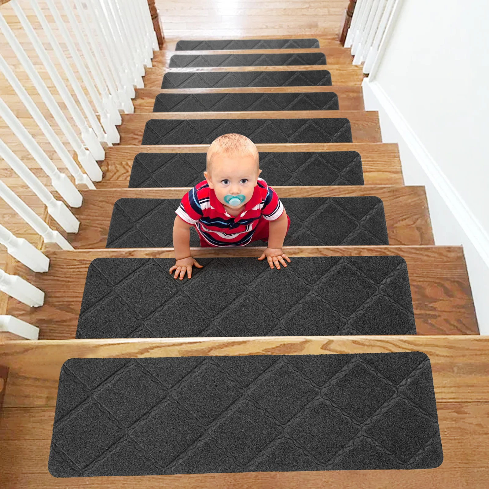 

15Pcs Soft Stair Stepping Mat Self-adhesive Non-slip Water Absorption Stair Carpet Mat Floor Protector Rug Home Decor 65x20cm