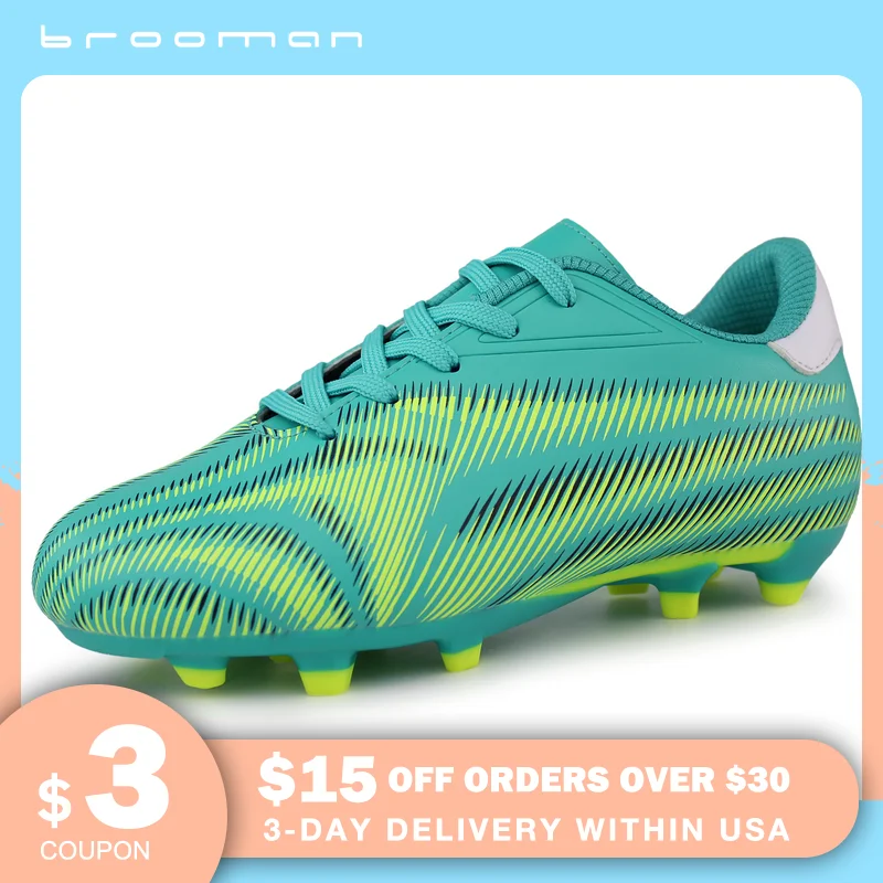 

brooman Boys Girls Athletic Outdoor Soccer Cleats Youth Lightweight Soccer Shoes Non Slip Football Shoes