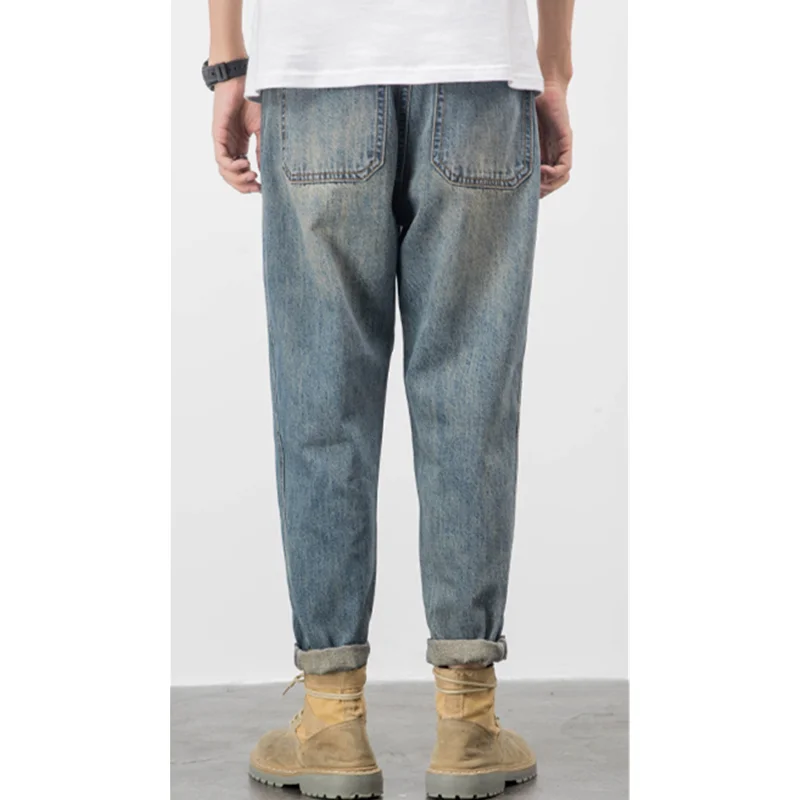 Streetwear Men New Pattern Vintage Recreational Martin Boots Pants Straight Cylinder Comfortable Loose Blue Jeans Autumn Female