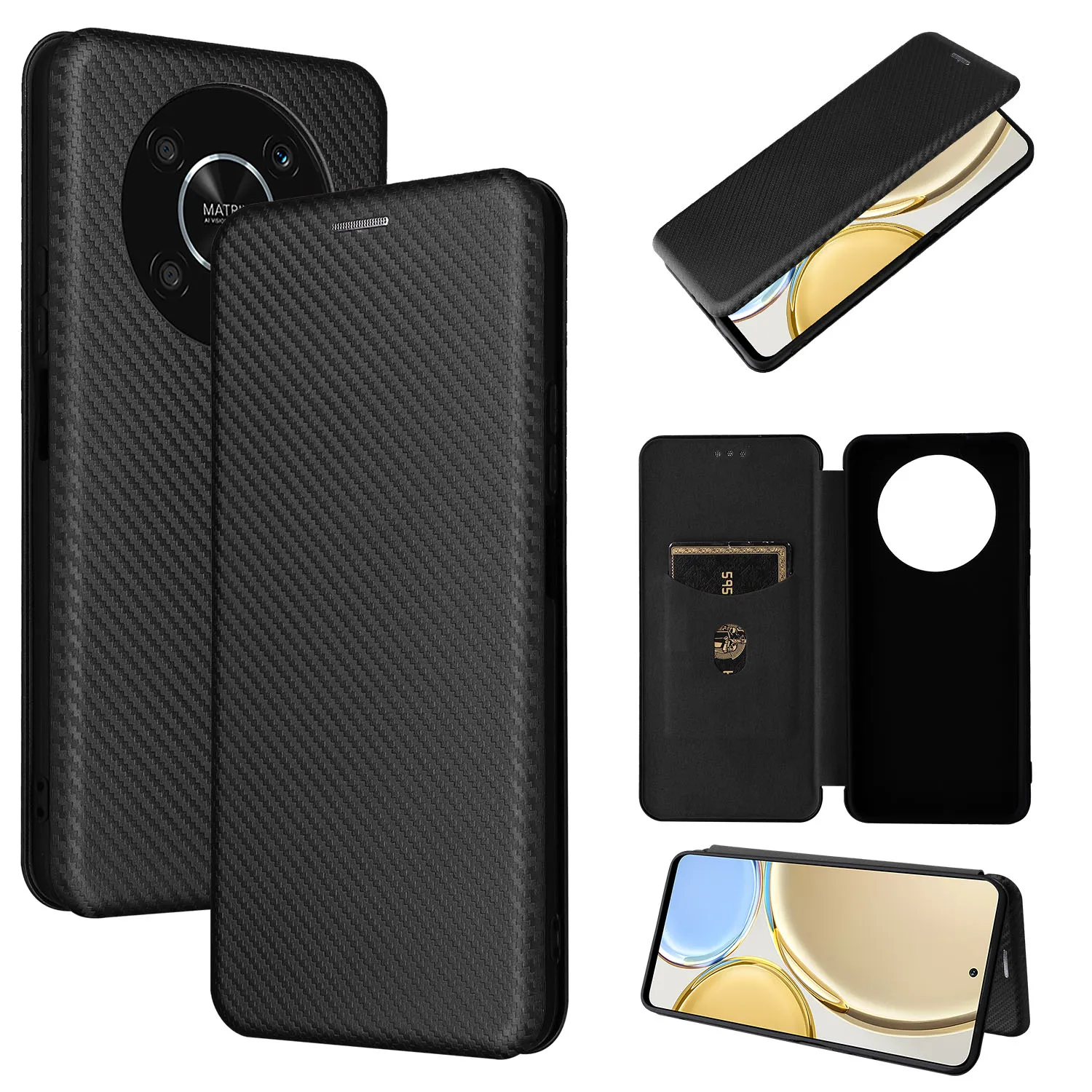 

Magnetic Carbon Fiber Flip Leather Wallet Case For Honor X30 X9 5G Magic 4 Lite X7 X8 Holder Walle Cover Case