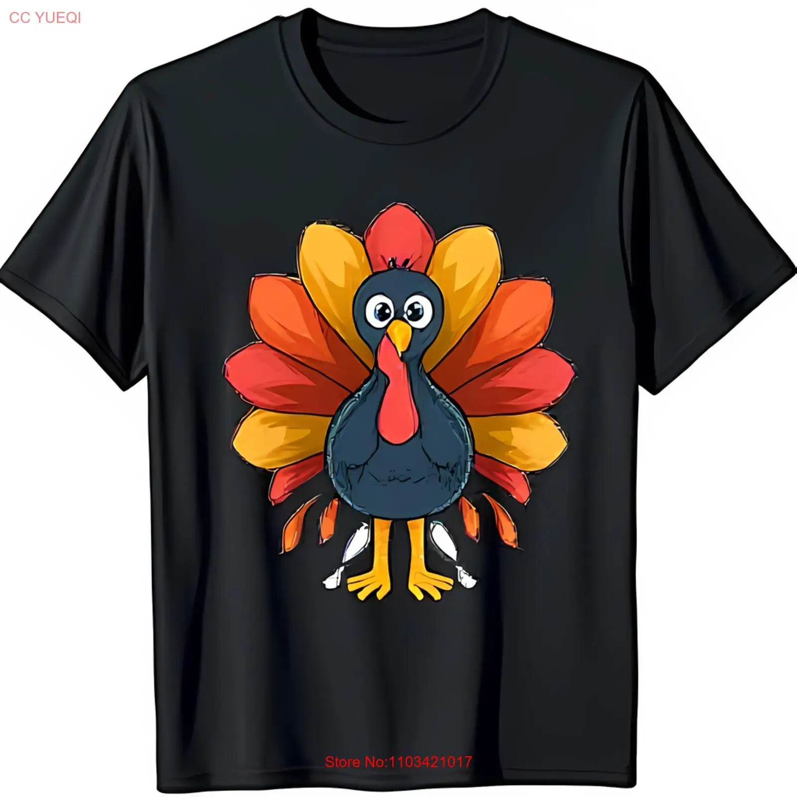 Черная футболка веселая мультяшная Турция на День Благодарения красочный