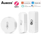 Смарт-датчик температуры и влажности Aubess Tuya ZigBee, питание от аккумулятора, работает с Alexa Google Assistant, шлюзом Tuya Zigbee