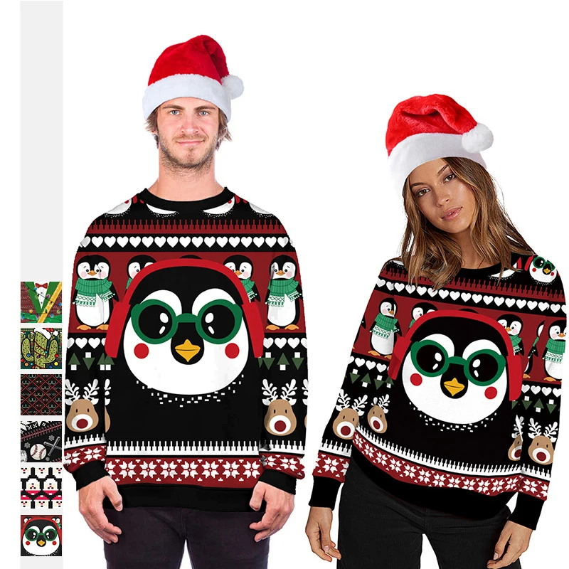 Hot New Autumn Christmas Casual Men And Women With The Same Paragraph Long-Sleeved Sweater Round Neck Pullover Tops