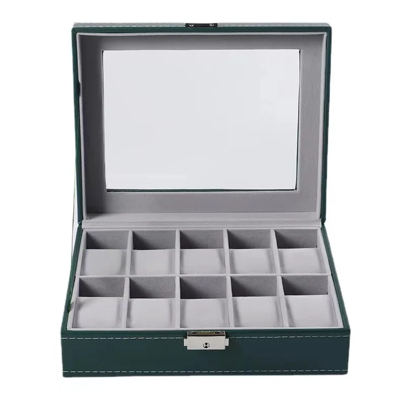 Factory Wholesale PU Leather Green 61012-Bit Watch Box Jewelry Storage Display Sales Box Spot