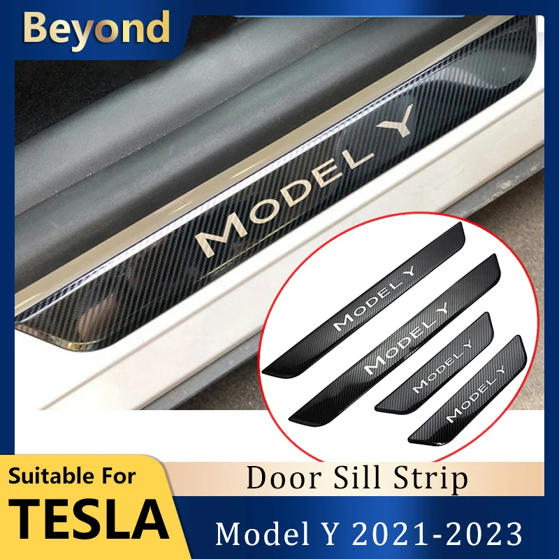 Door Sill Decoration Wrap Cover for Tesla Model Y 2023 Accessories Pedal Protection Strip Carbon Pattern Car Accessories