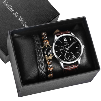 Personalized Men's Watch Bracelet Set Vintage Woven Bracelets Bead Chain Simple Quartz Wristwatch Sets Best Gift for Boyfriend-36879