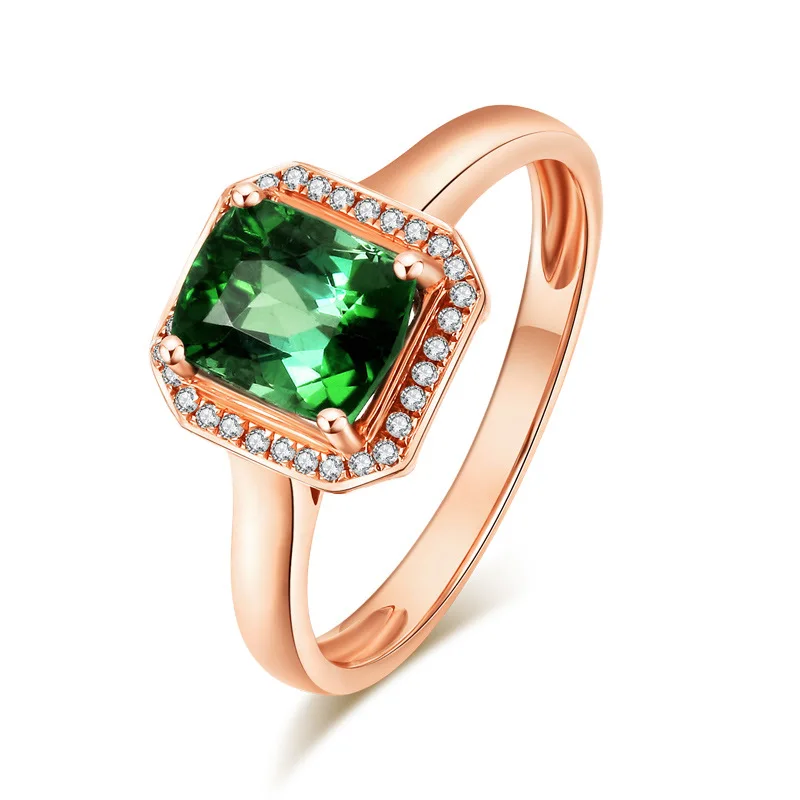 

Высококачественное Открытое кольцо из 18-каратного розового золота с имитацией квадратного зеленого турмалина, бабушки, изумрудного цвета