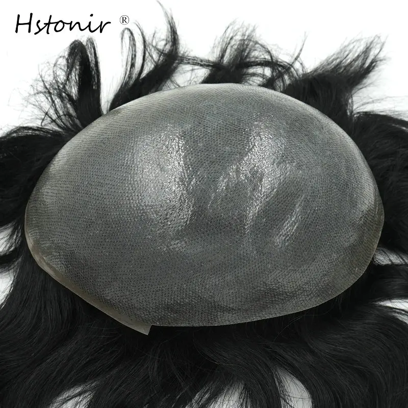 Hstonir Mens Hairpieces Knots Toupee Indian Remy Hair Thin Skin Mens Toupee Hair Replacement Systems H080