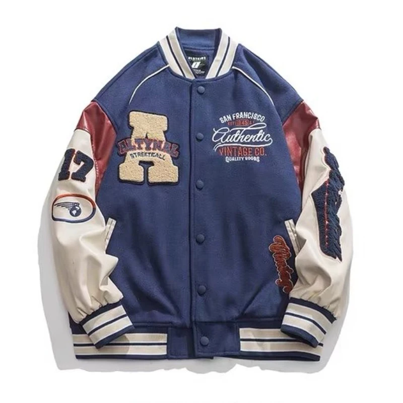 

Бейсбольная куртка Y2k унисекс из искусственной кожи, куртка-бомбер с вышивкой и надписью, на пуговицах, с длинным рукавом, уличная одежда на ...