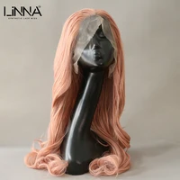 linna synthetic lace front wig for women 26 inch long wavy wigs high temperature fiber purple pink can be permed cosplay wig