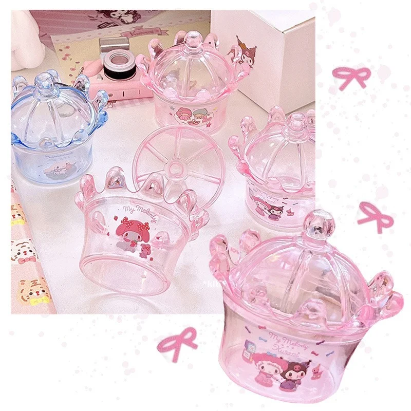 

Anime Cartoon Melody Cinnamoroll Kuromi Kawaii Crown Shaped Desktop Jewelry Box Cute Transparent Sundries Cosmetic Storage Box
