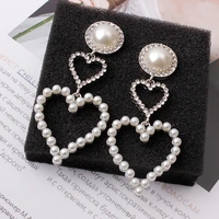gold color sliver color love pearl rhinestone drop earring luxury premium party crystal long woman earrings