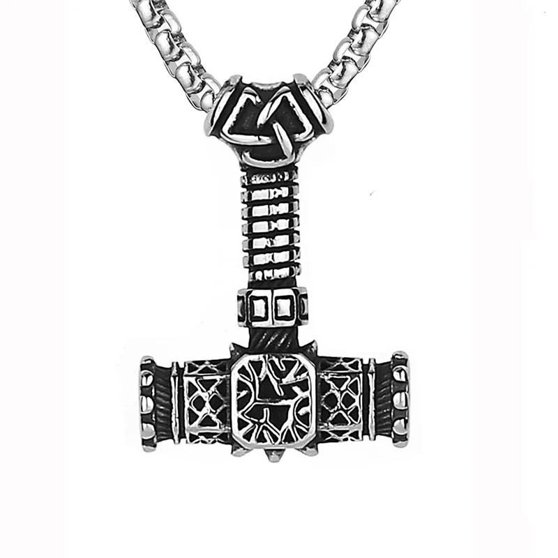 

Vintage Nordic Viking Stainless Steel Thor Hammer Necklace Pendant Punk Hip Hop All-Match Necklace Jewelry Party Gift Newtrend