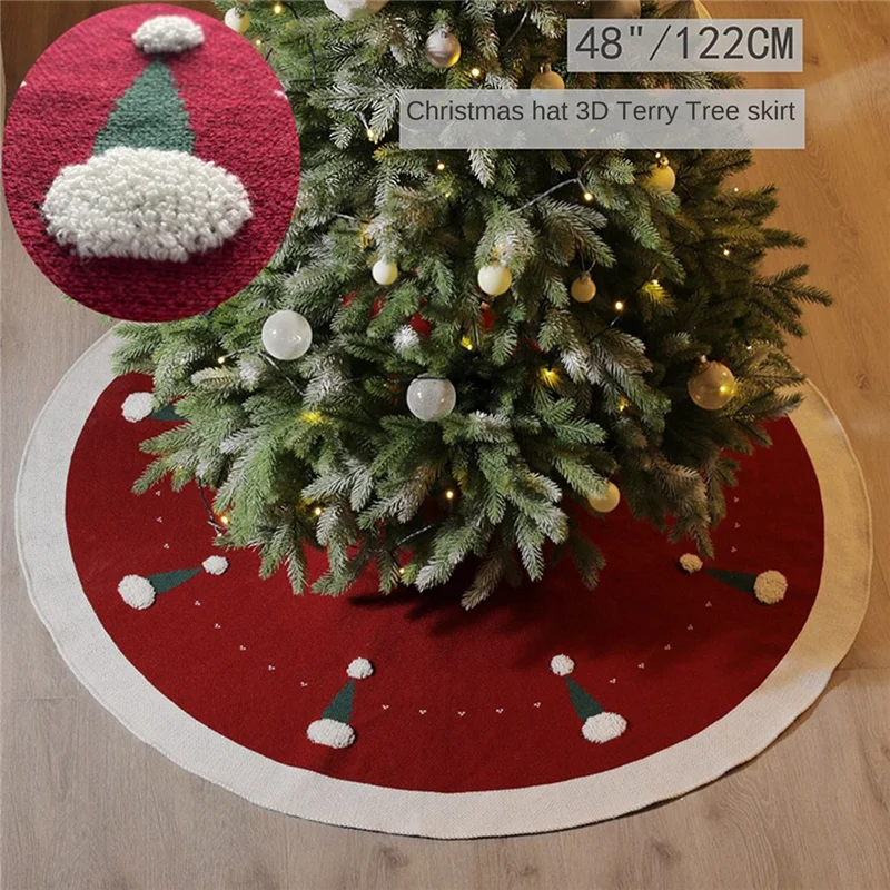 

Трехмерная трикотажная юбка в виде рождественской елки, ярко-красная юбка для рождественских праздников, 48 дюймов