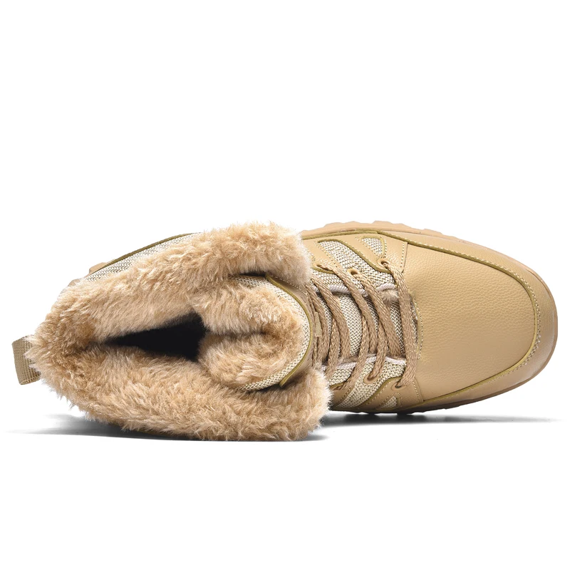 HIKEUP Men Outdoor Hiking Shoes Padded High-top Warm Cotton Shoes Men Tactical Military Snow Boots Genuine Leather Plus Size