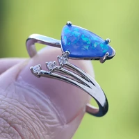 fashion oval blue triangle arrow rings for women vintage silver color wedding jewelry promise fire opal engagement ring
