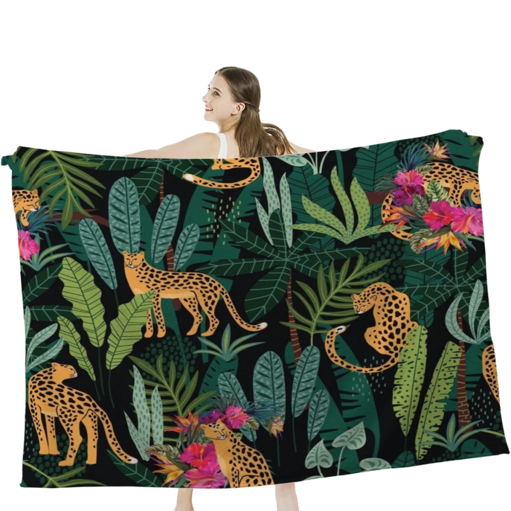 

Tropical Cheetah Print Throw Blanket Soft Warm Bedspread Camping ,Travel Bedding Blanket